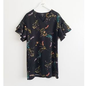 Worthington Black Floral Midi Shift Dress Medium